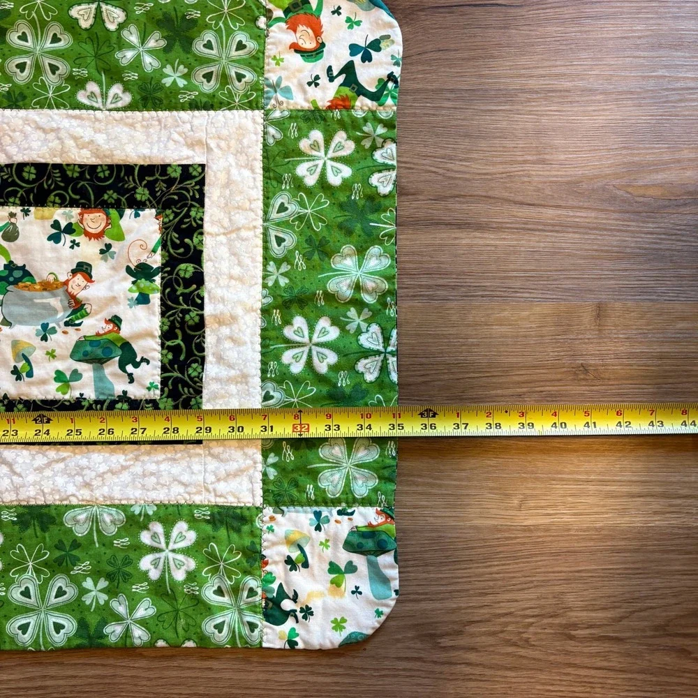 Handmade St Patricks Day Quilted Table Runner Leprechaun Celtic Knot Reversible